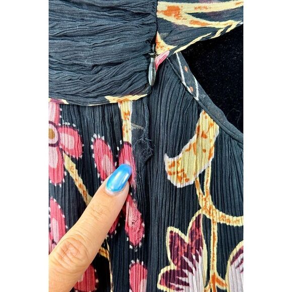 Anthropologie Let me Be Lined Babydoll Tie Back Black Floral Mini Dress XS - Picture 6 of 14